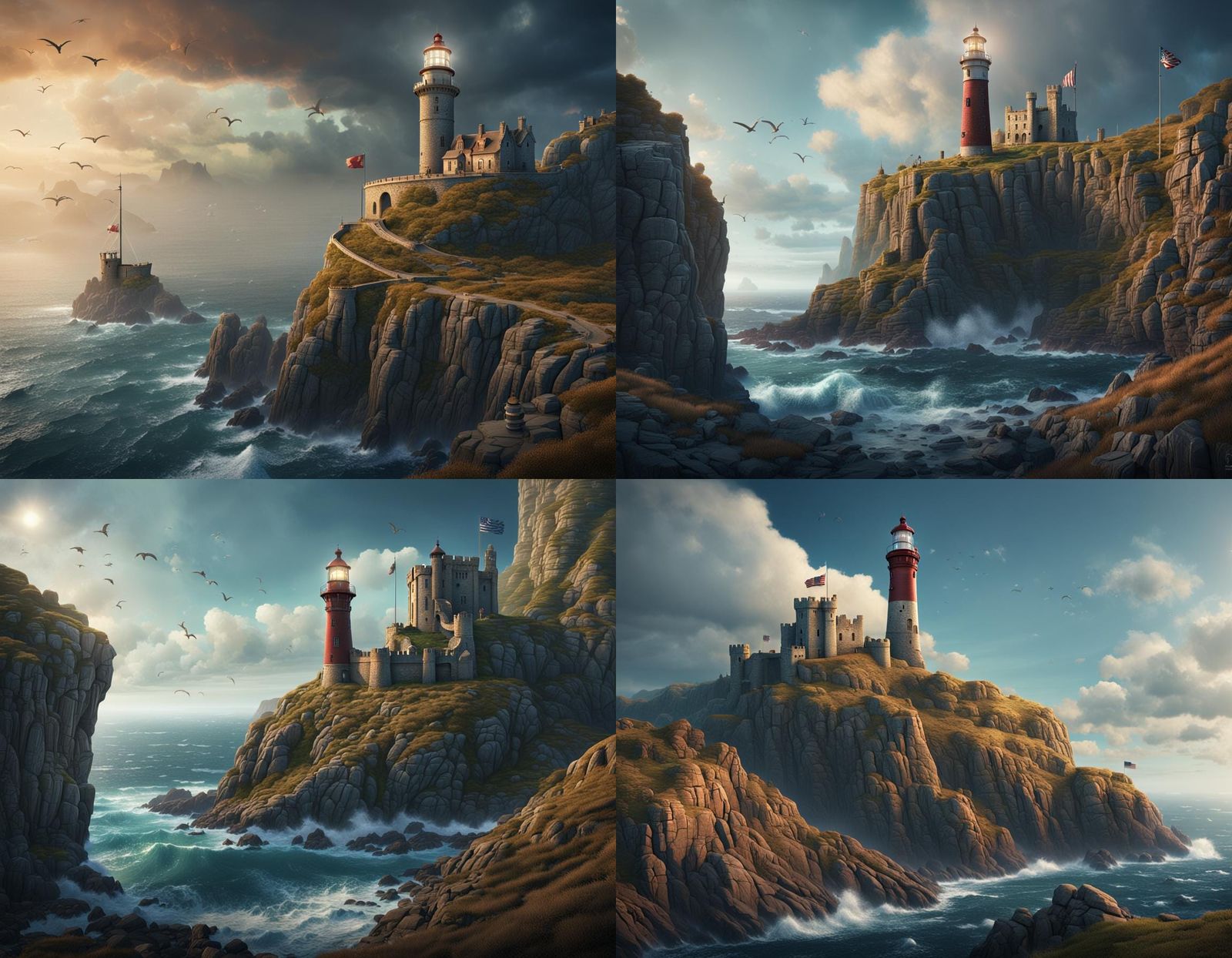 Lighthouse and Castle Ruins: Detailed Matte Painting