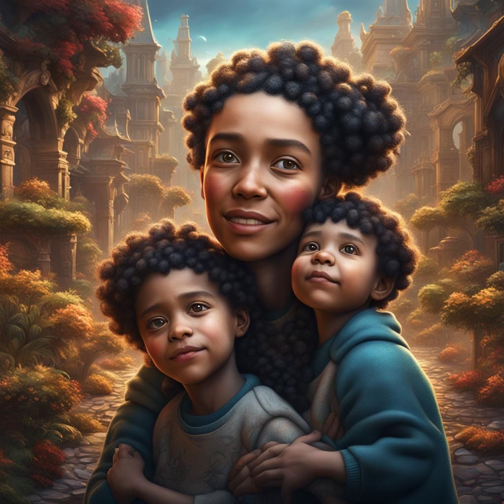 Heartwarming Portrait of Mother with Special Needs Children