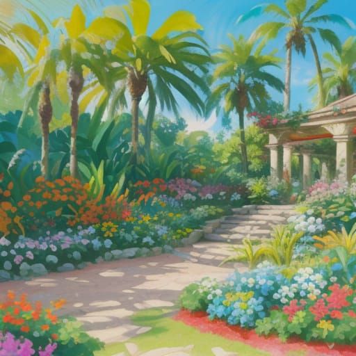 Vibrant Garden Gouache Painting