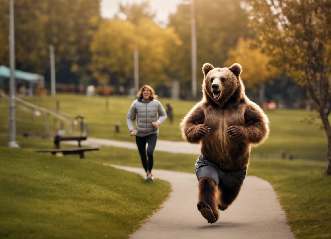 Skinny Grizzly Bear Jogging in a Park