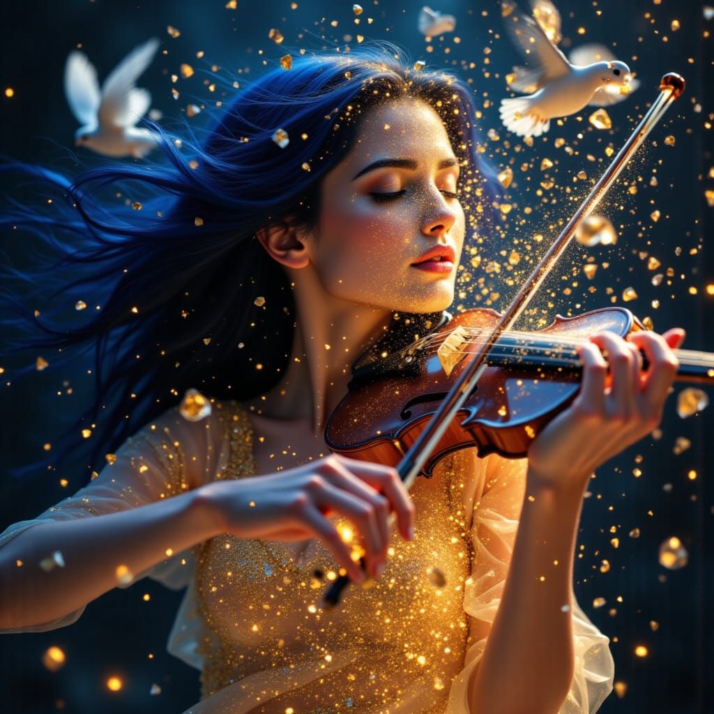 Ethereal Violinist in Crystalline Cinematic Style