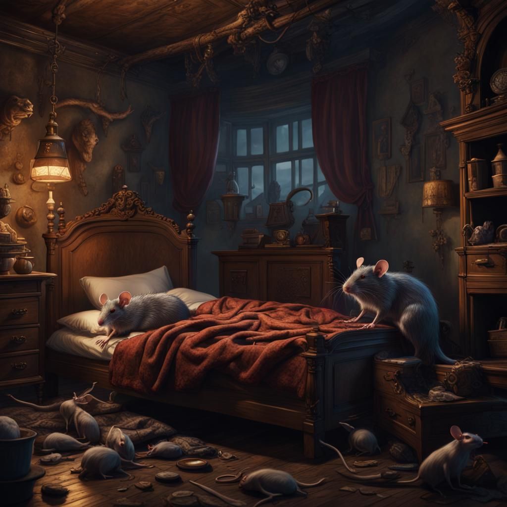 Rats Terrorizing Man in Bed: Matte Painting