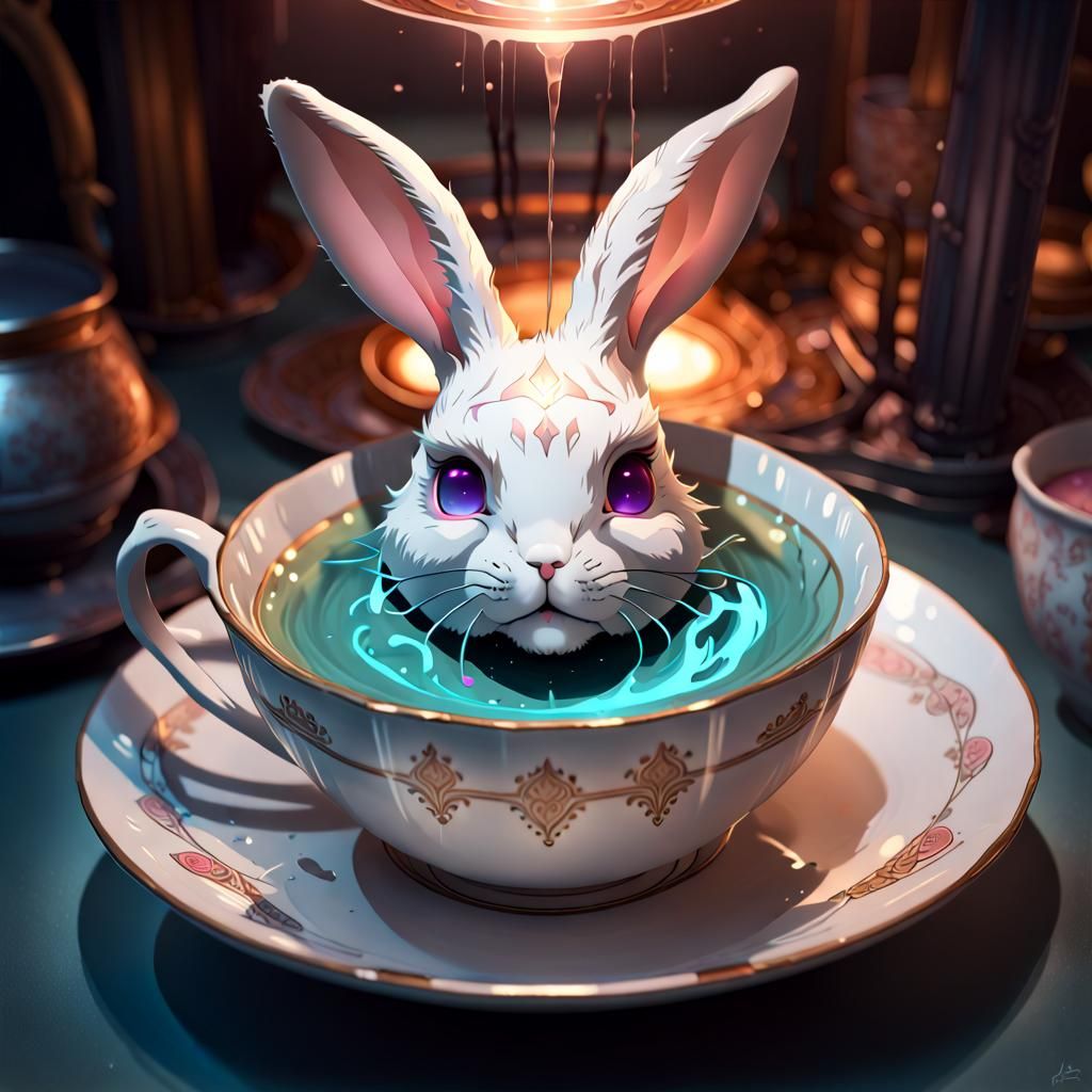 Death-Rays Dripping on Bunny in Teacup