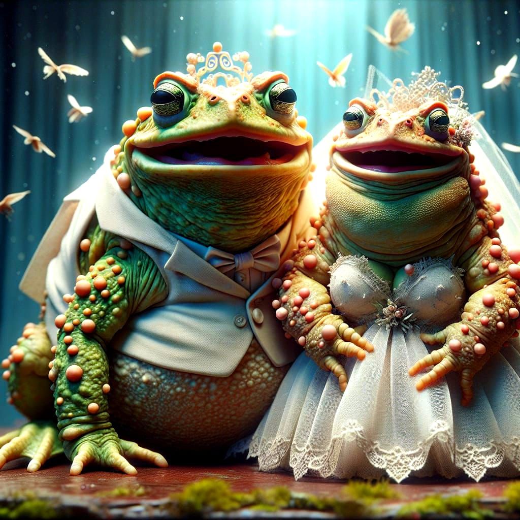 Toad Wedding in Whimsical Science Fiction Setting