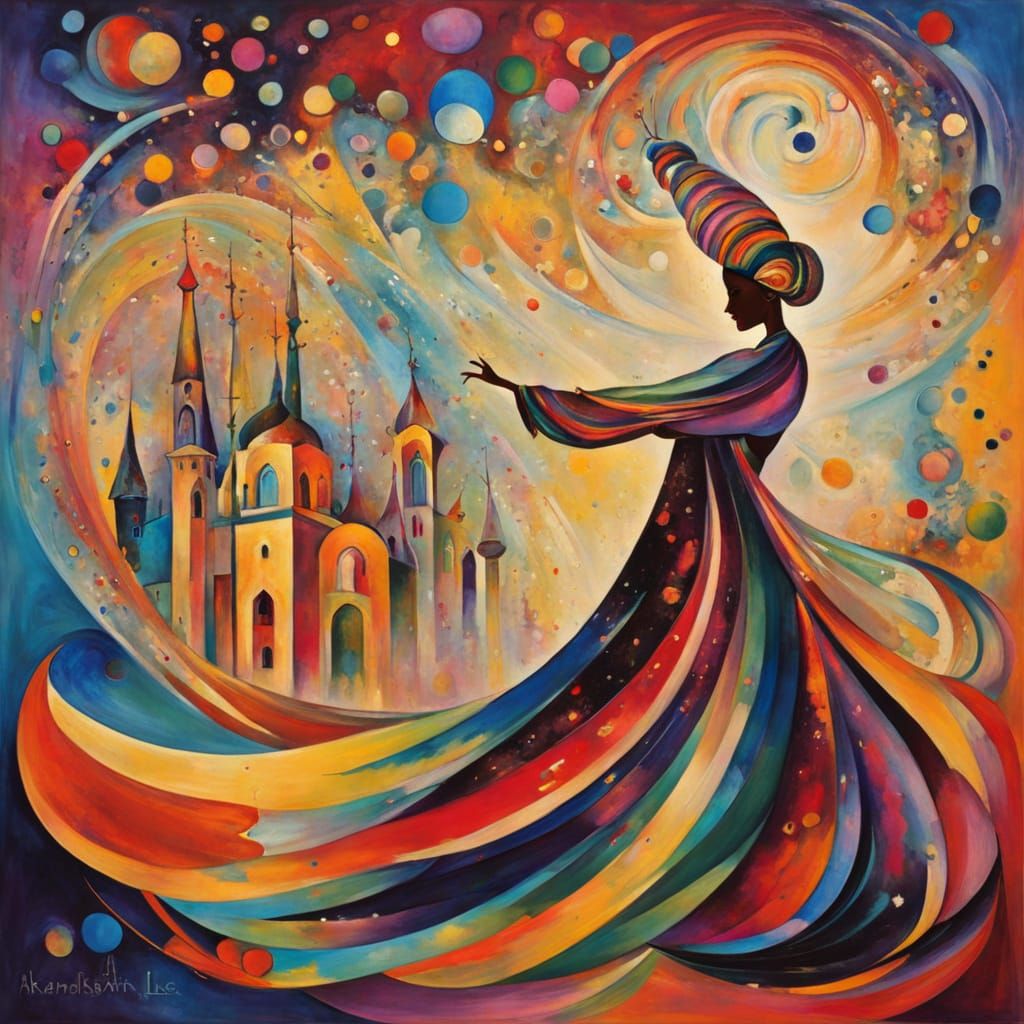 Vibrant Dervish Dance in Dreamy Monastery Scene