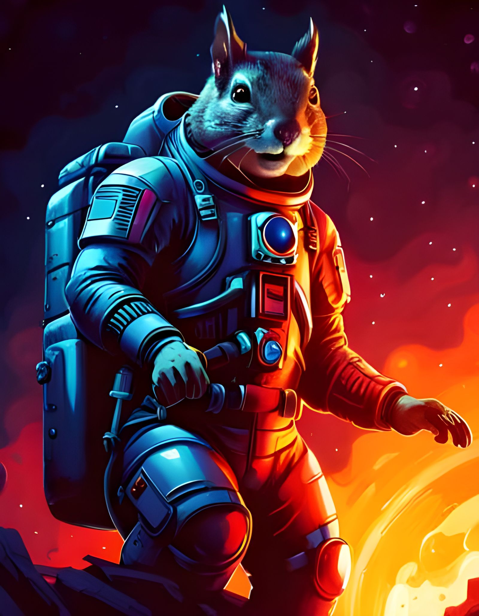 Atompunk Squirrel Astronaut in Detailed Pop Art