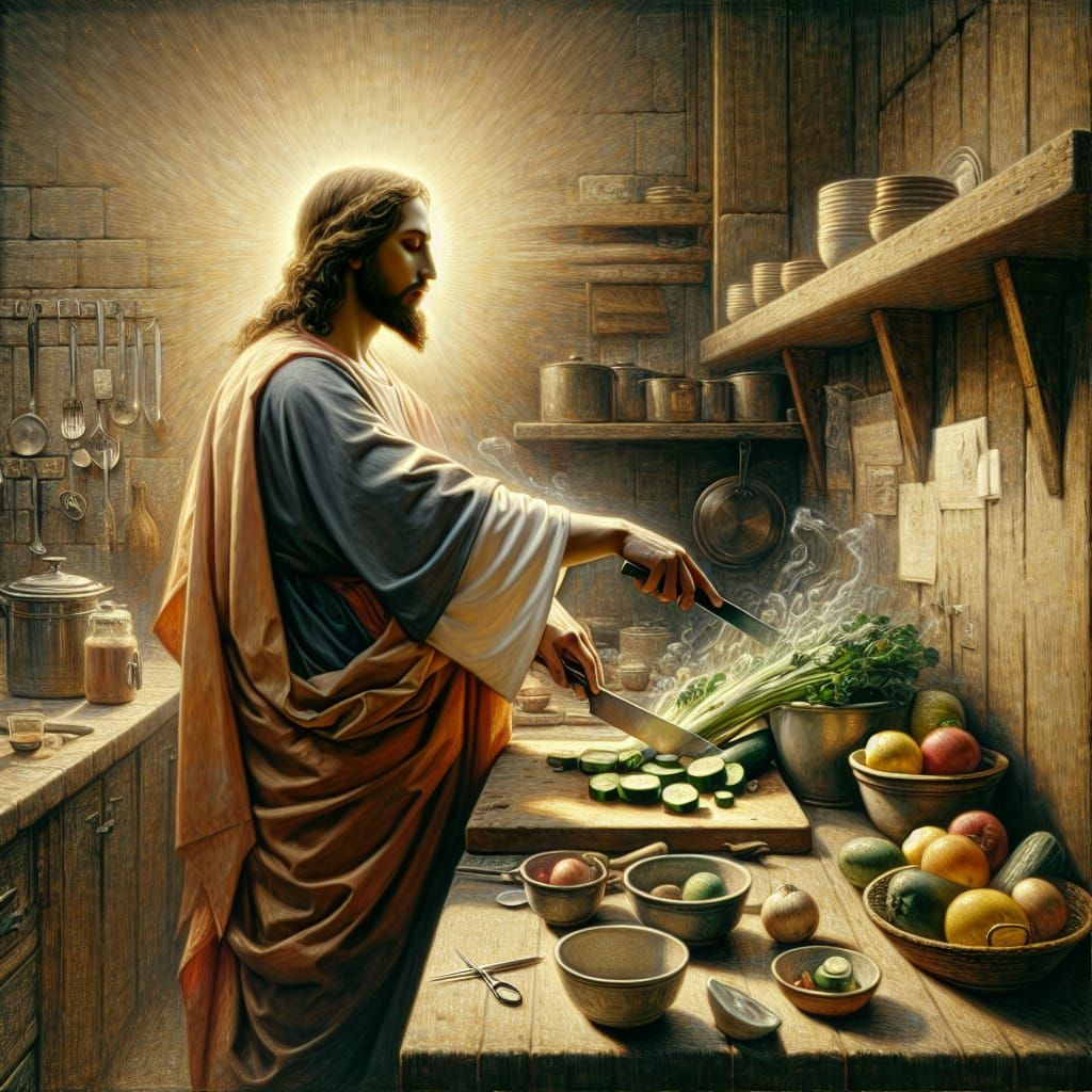 JESUS in a kitchen