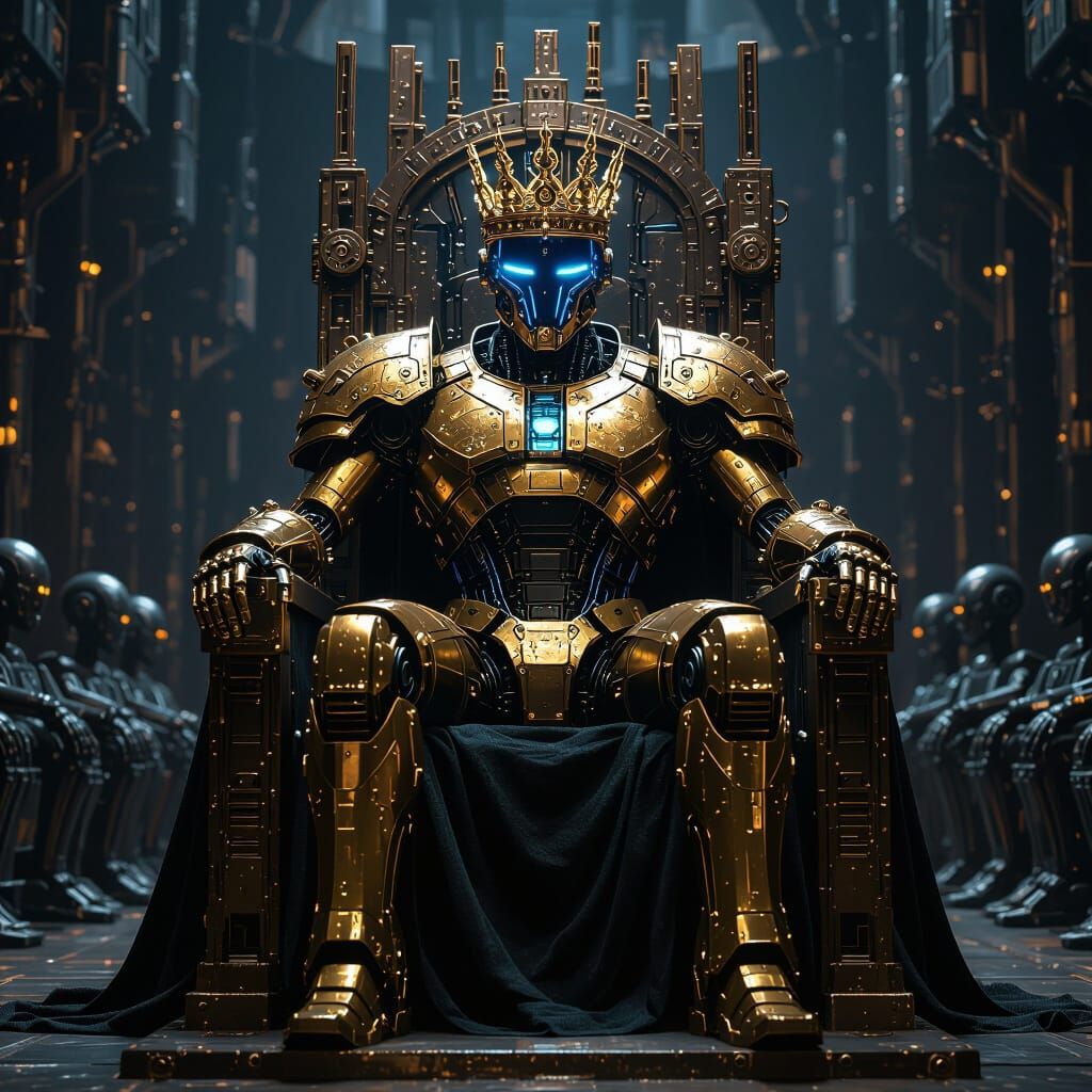 Majestic Robotic King on Metal Throne