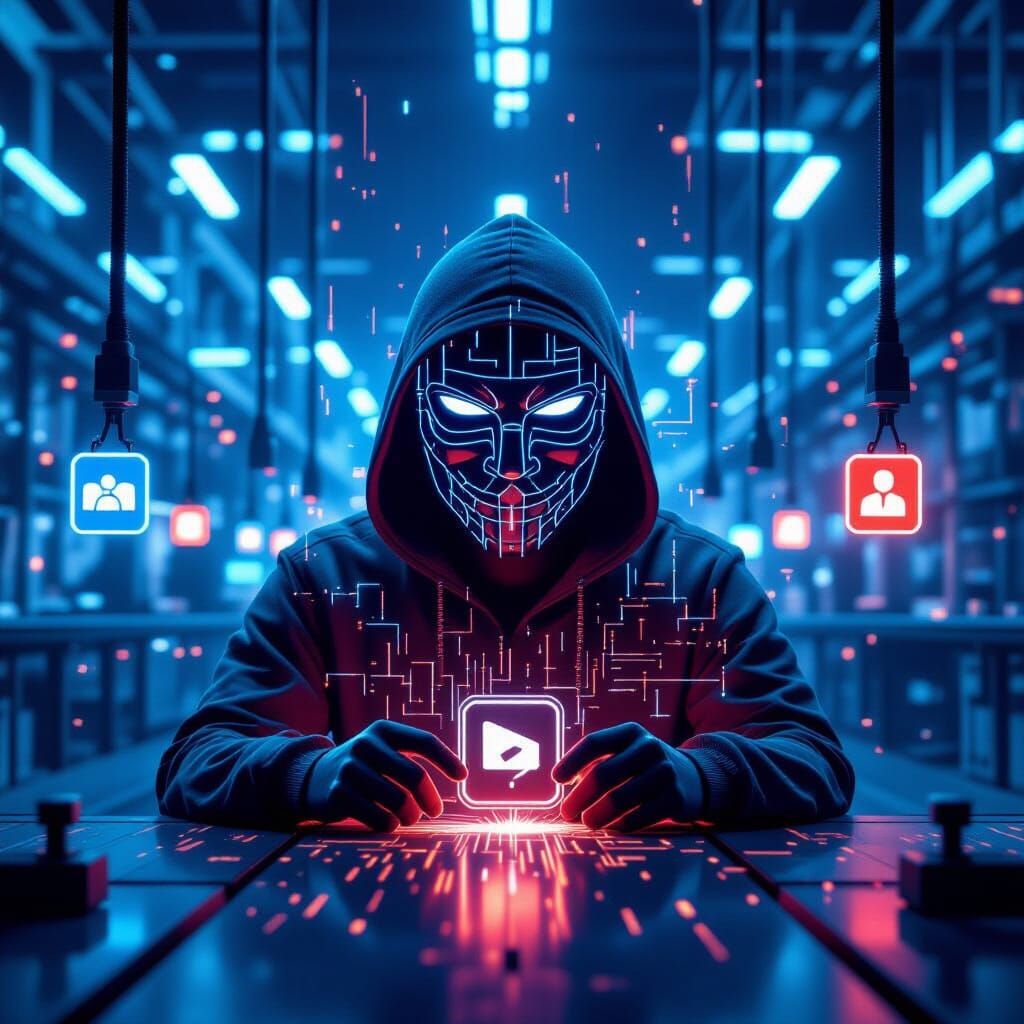 Cyber Blue Hacker Silhouette from Code