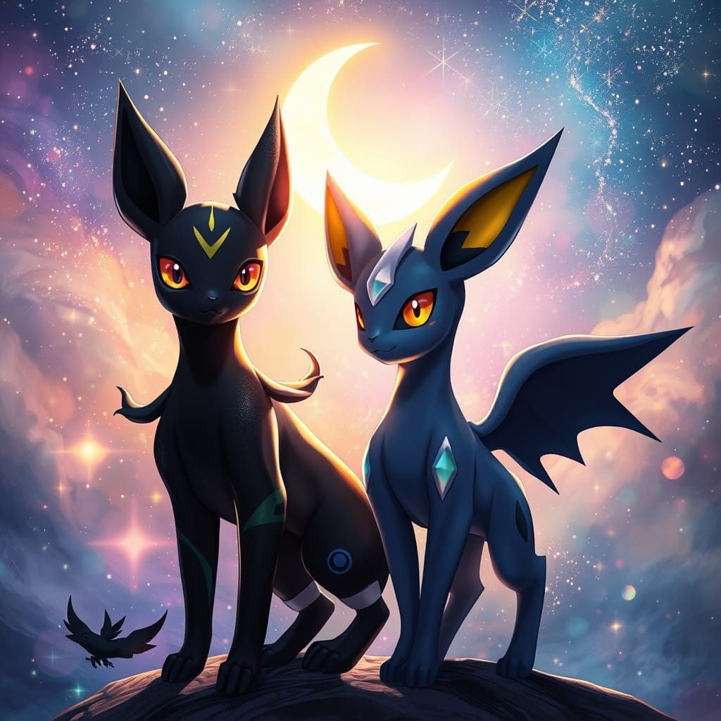 Mystical Pokémon Duo Under Celestial Canvas