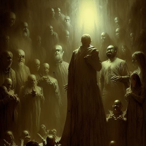 Horrific Overcrowded Kitchen, Engraving Style