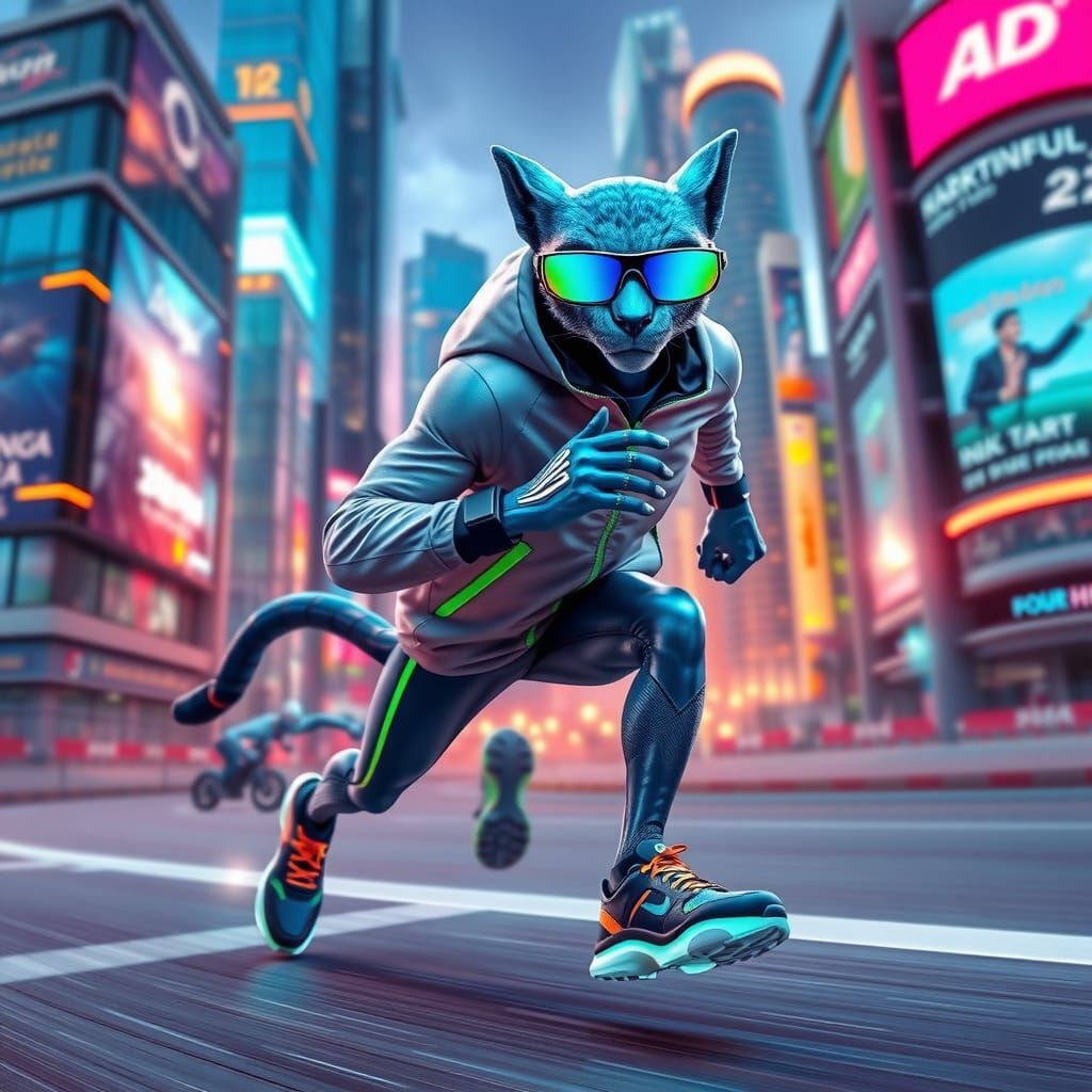 Cheetah Alien Races on Futuristic Track in 8k