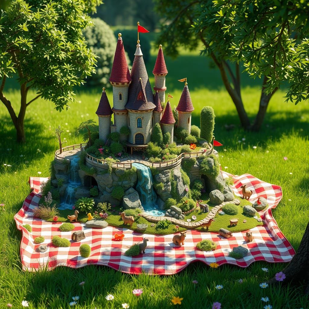 Whimsical Jungle Castle in a Meadow, Pixar Animation Style
