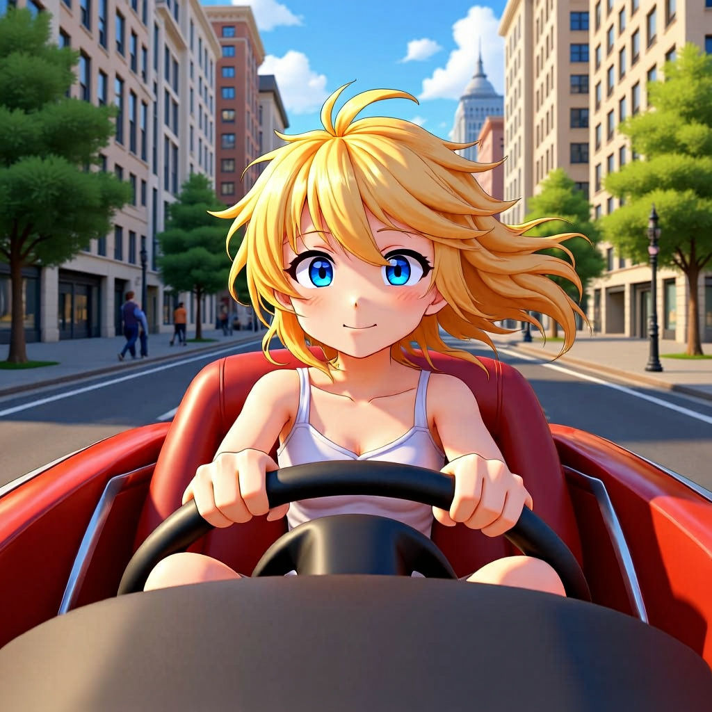 Anime Teen Girl Drives Convertible in DC