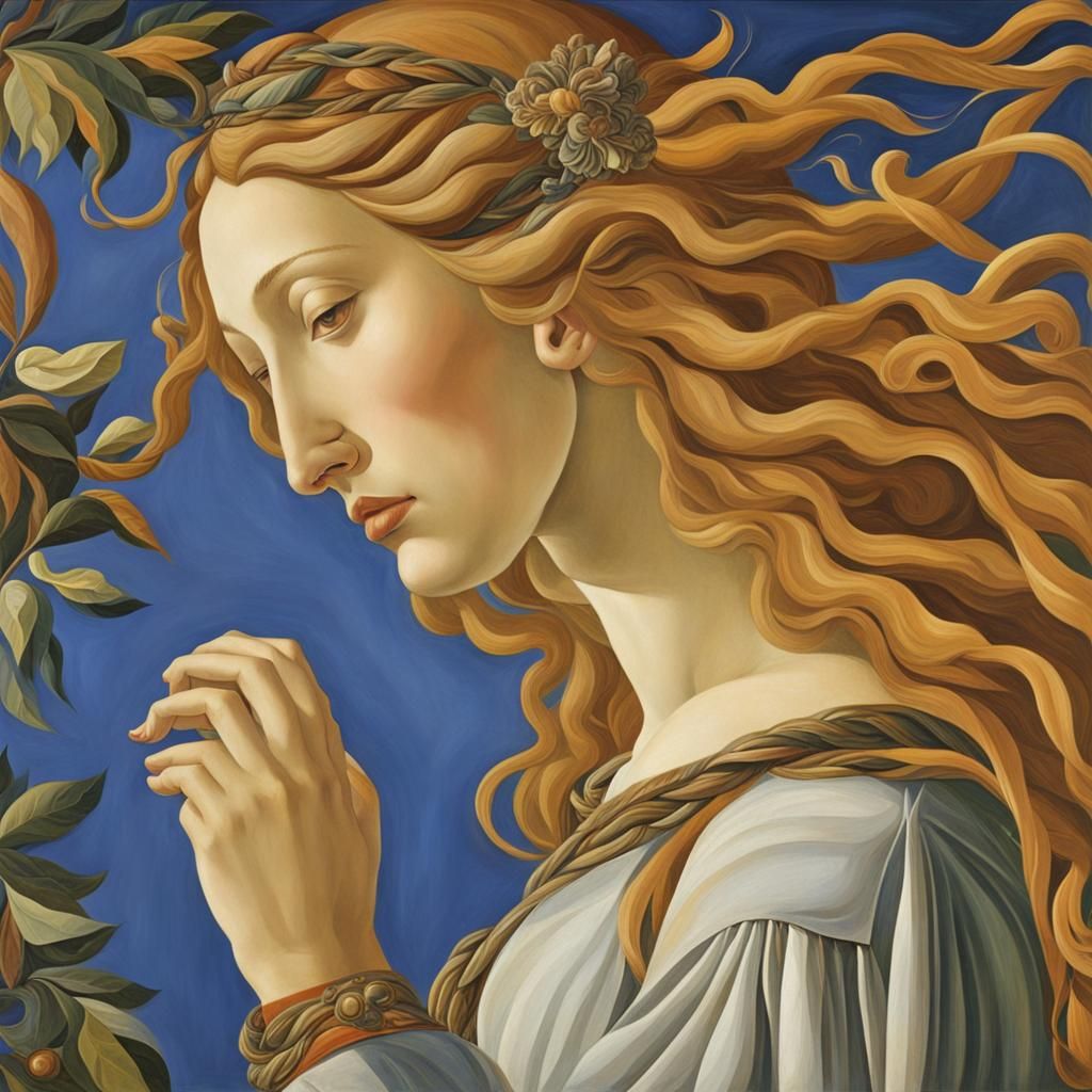 Abstract Botticelli-Inspired Art in Complementary Colors