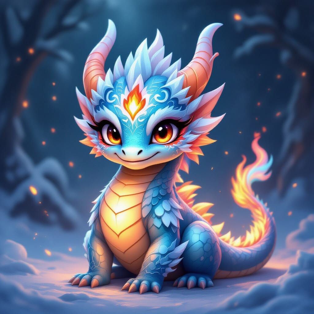Baby Dragon of Ice and Fire with Intricate Mask