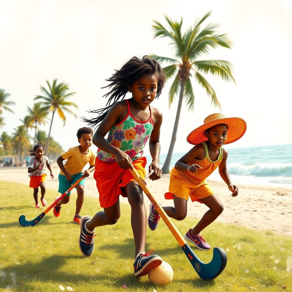 Vibrant Field Hockey Scene with African American Children