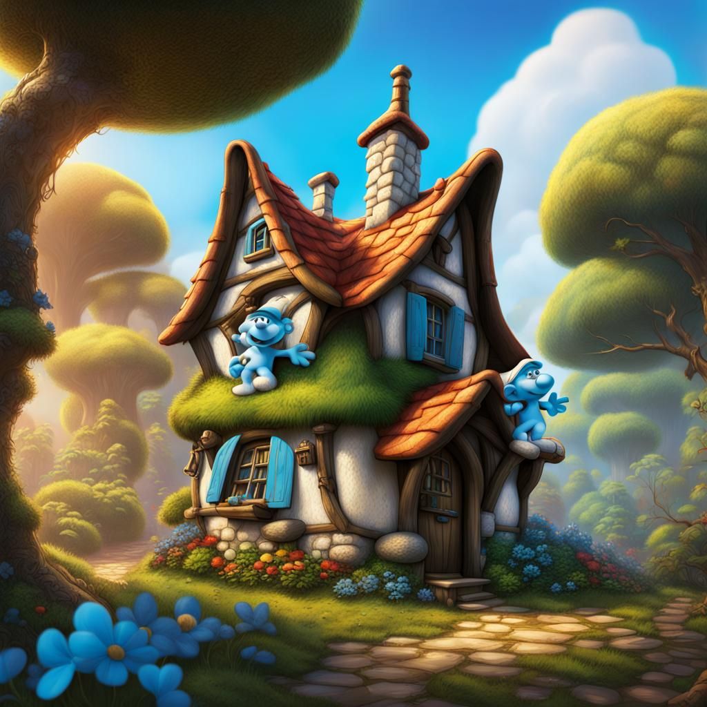 Hyperrealistic Smurfs' Cottage Concept Art