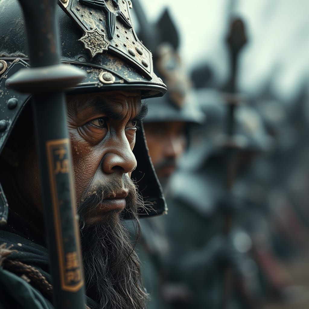 Samurai Warrior After Battle in Hyperrealism