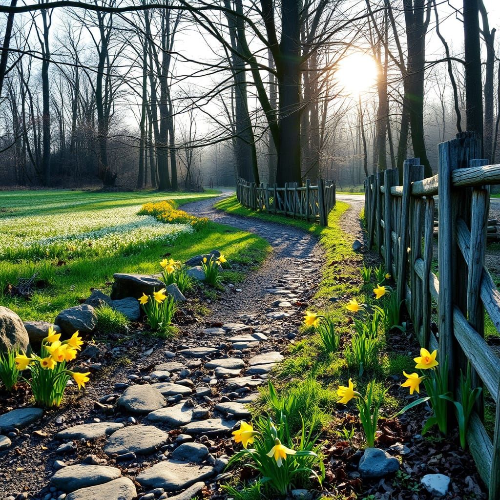 Spring Awakening in Woodland Landscape
