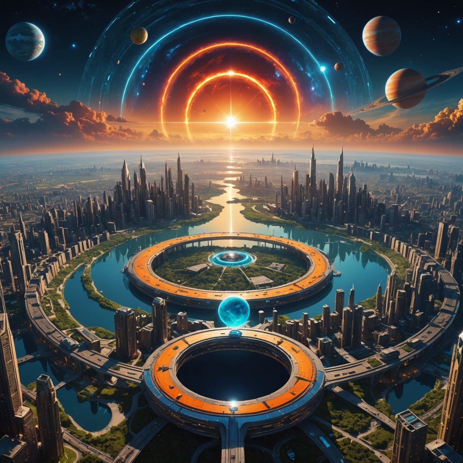 Future City on a Ring World Planet