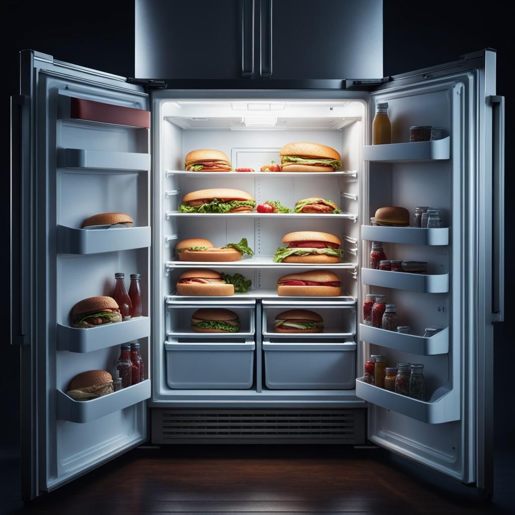 Empty Refrigerator with Sandwich: Digital Matte Painting