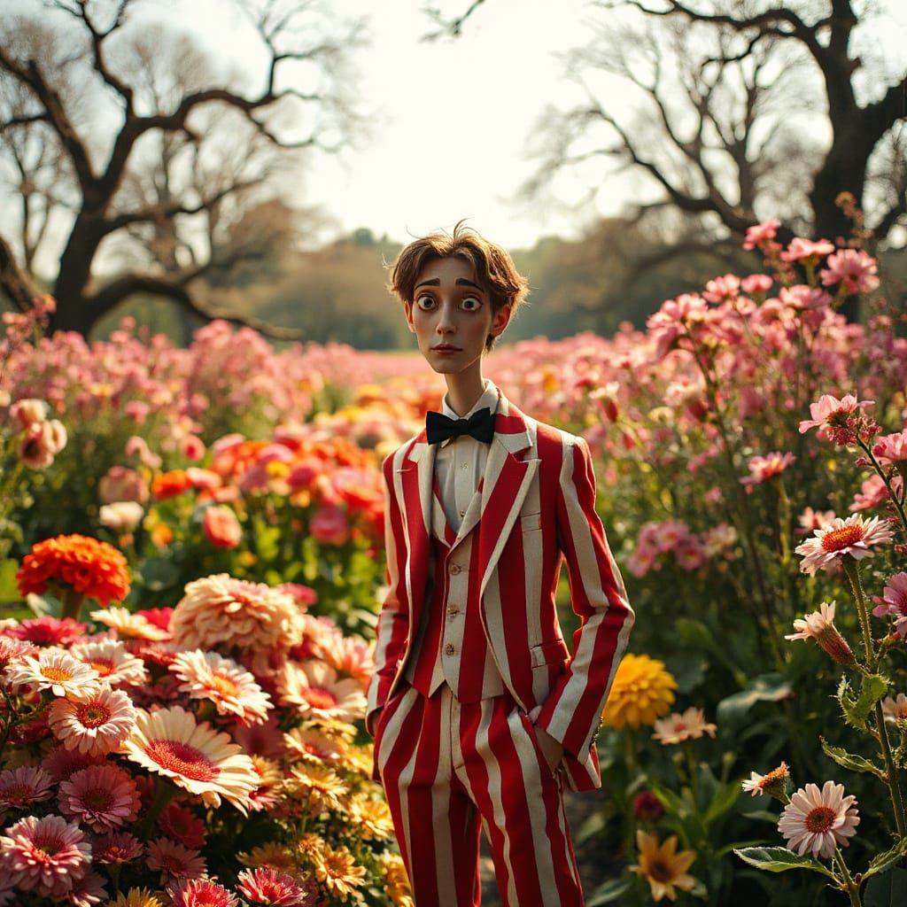 Eccentric Gentleman in Whimsical Garden