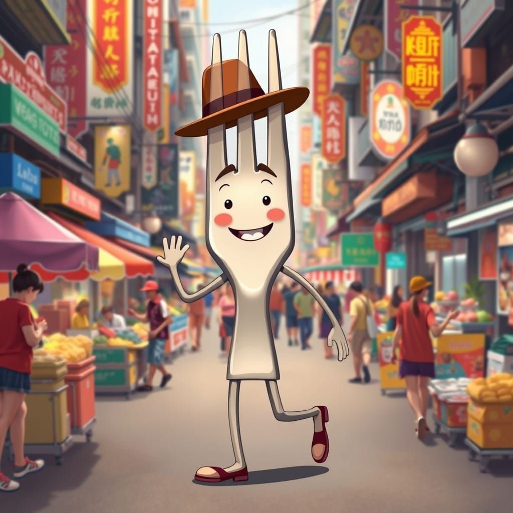 Anthropomorphic Giant Fork Meets Bangkok