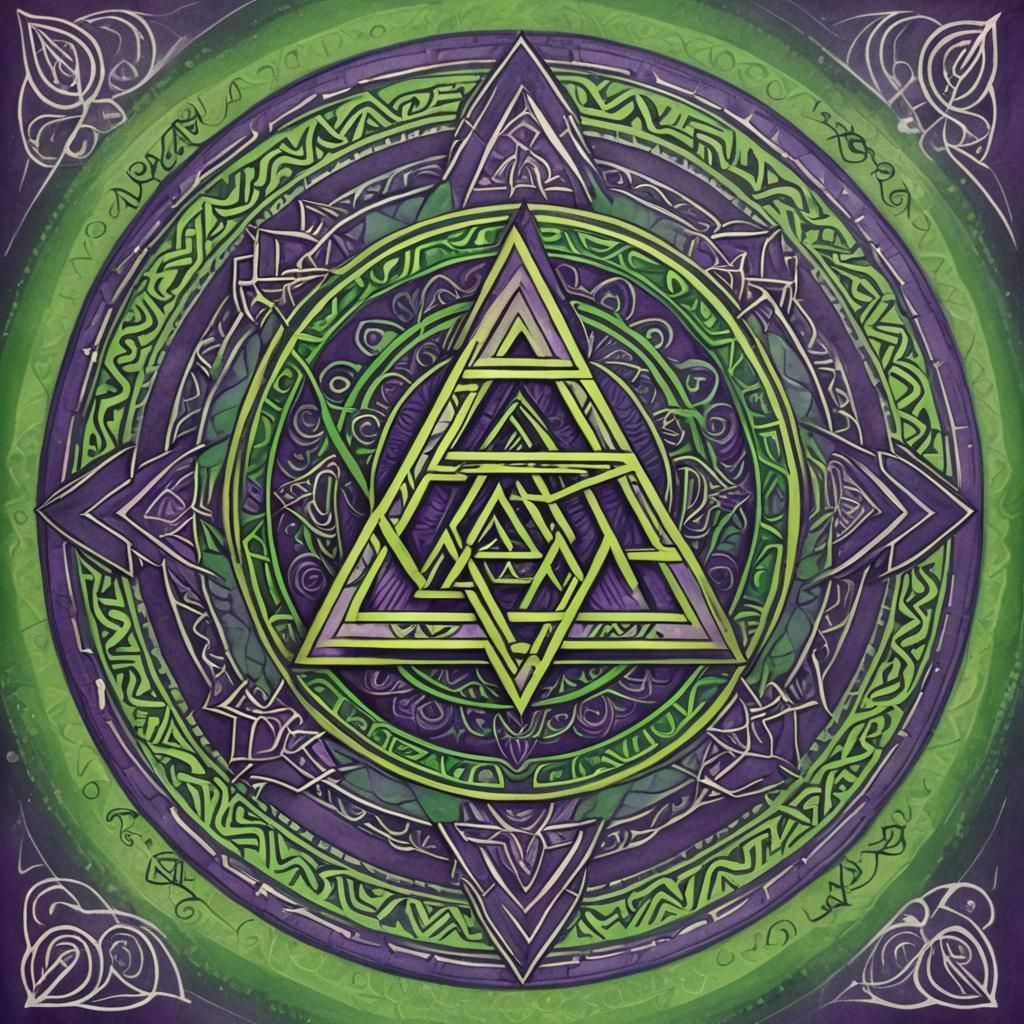 Purple and Green Valknut Mandala Design