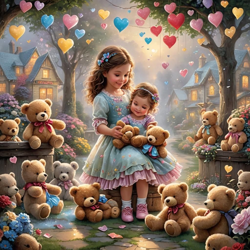 Baby Girl's Joyful Playtime with Teddy Bears