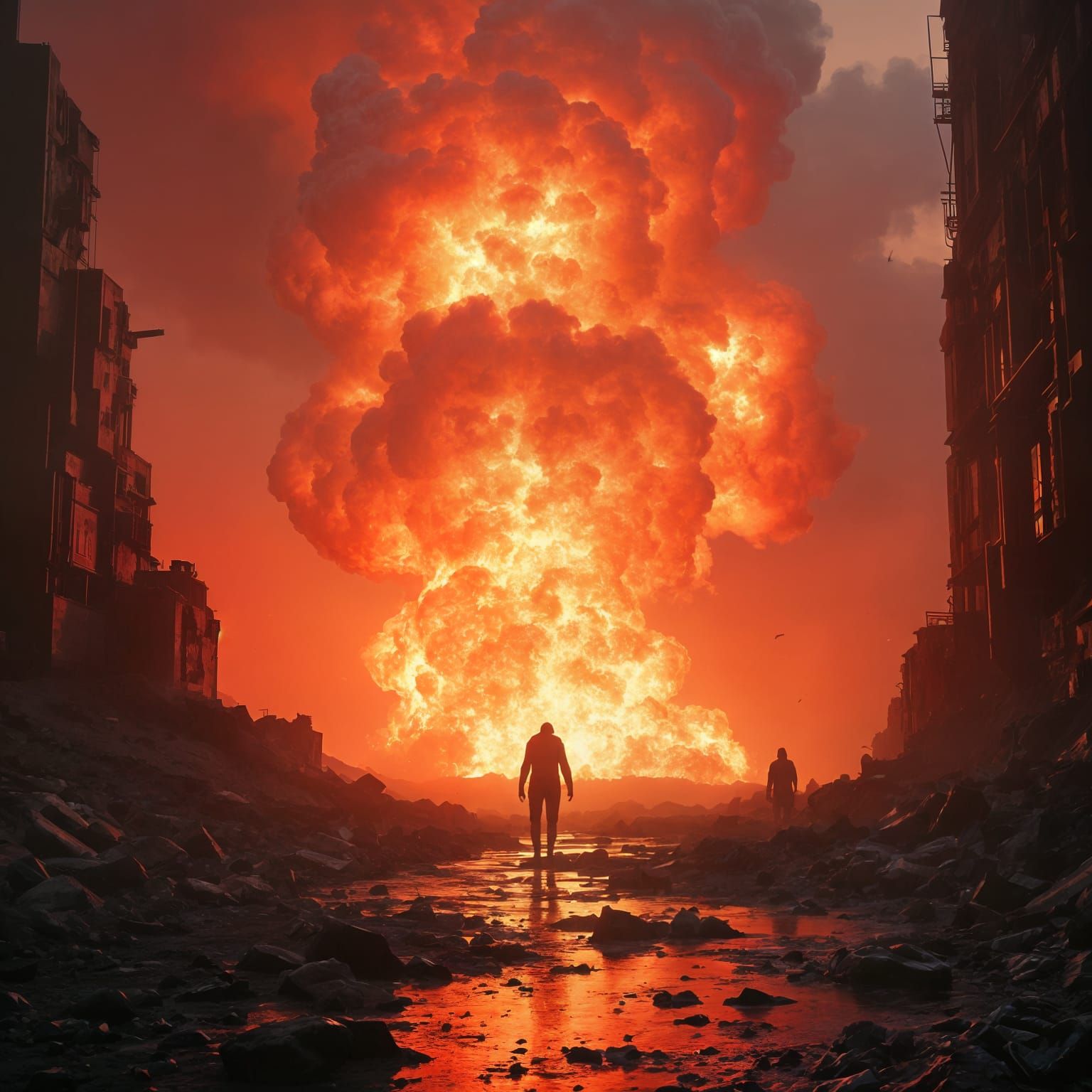 Epic AI-Generated Explosion of Fire and Debris