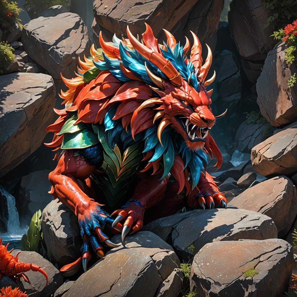 Red Lion Lobster Hybrid in Surreal Style