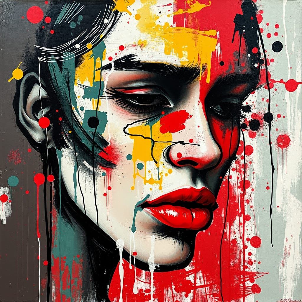 Energetic Abstract Art in Dark Red Splatter