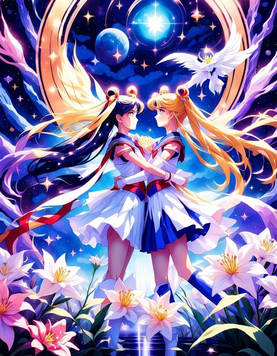 Sailor Moon and Sailor Mars Cosmic Illustration