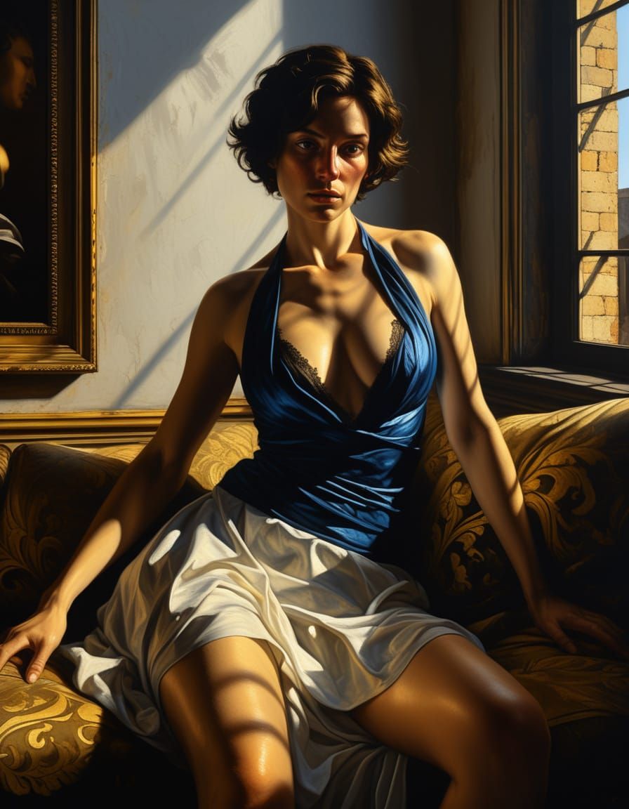 Woman Lounging in Ruined Apartment: Baroque Oil Painting