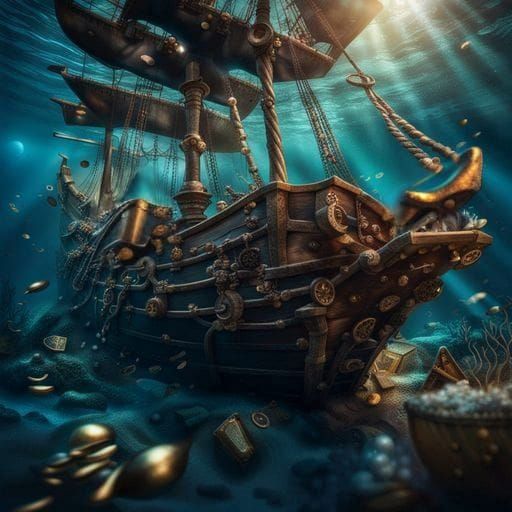 Sunken Pirate Ship in Photorealistic Style