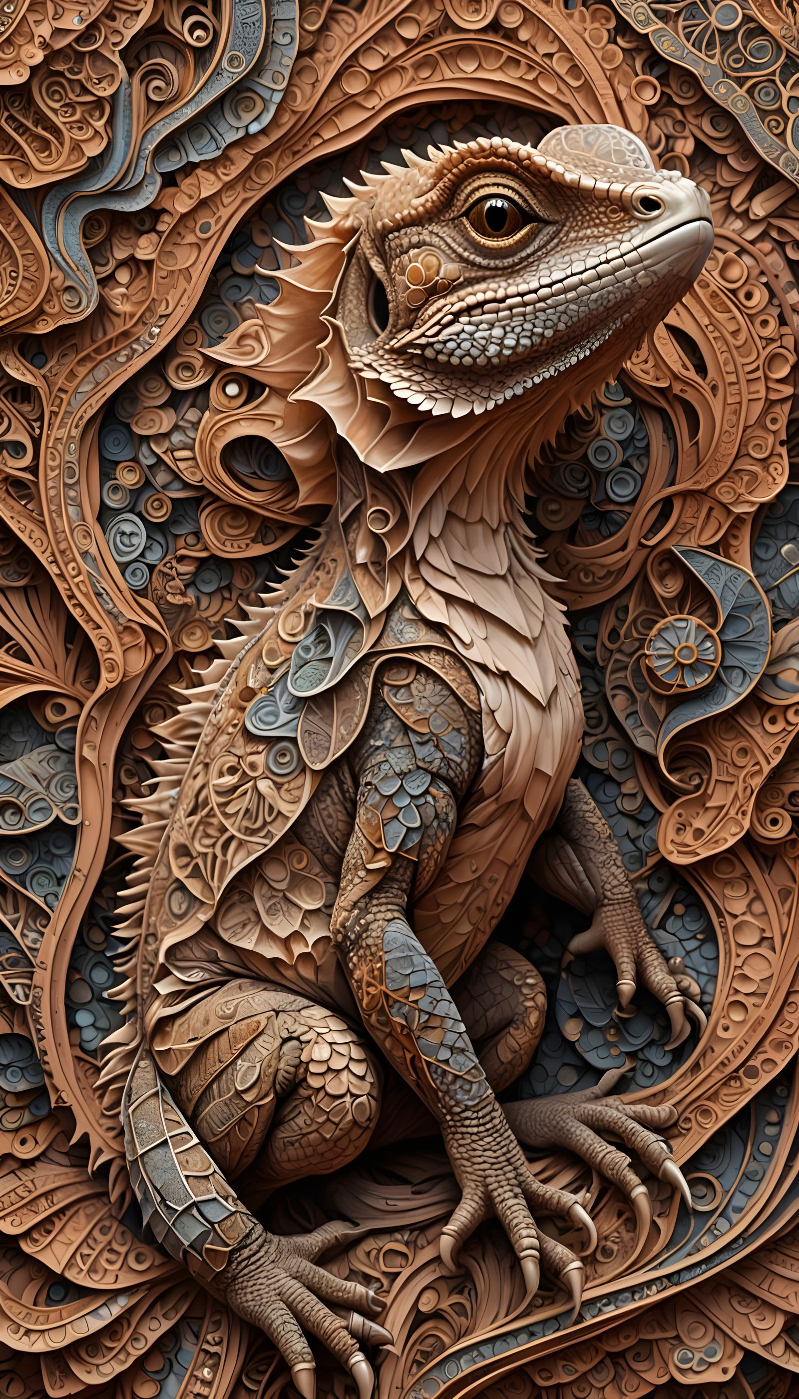 Frilled Lizard in Quantum Zentangle Landscape