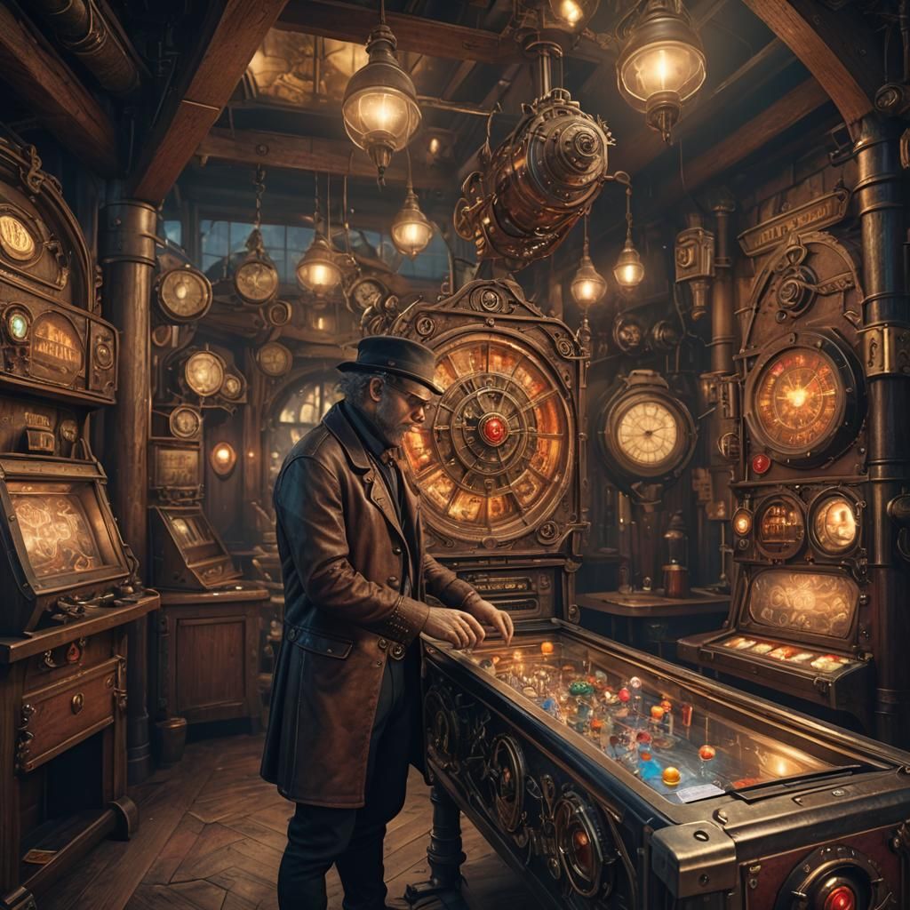 Steampunk Tavern: Blind Man and Pinball Machine
