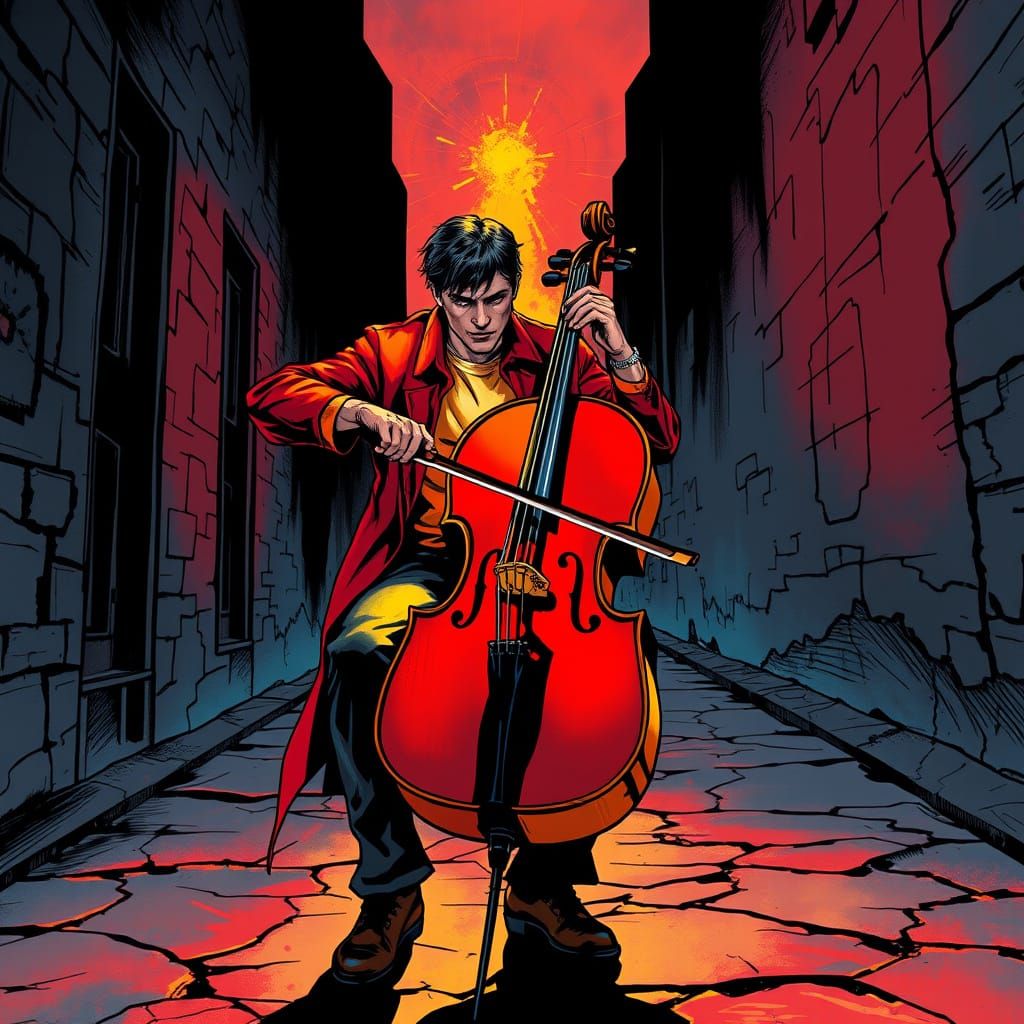 Cello Player's Courage: Comic-Style Street Serenade