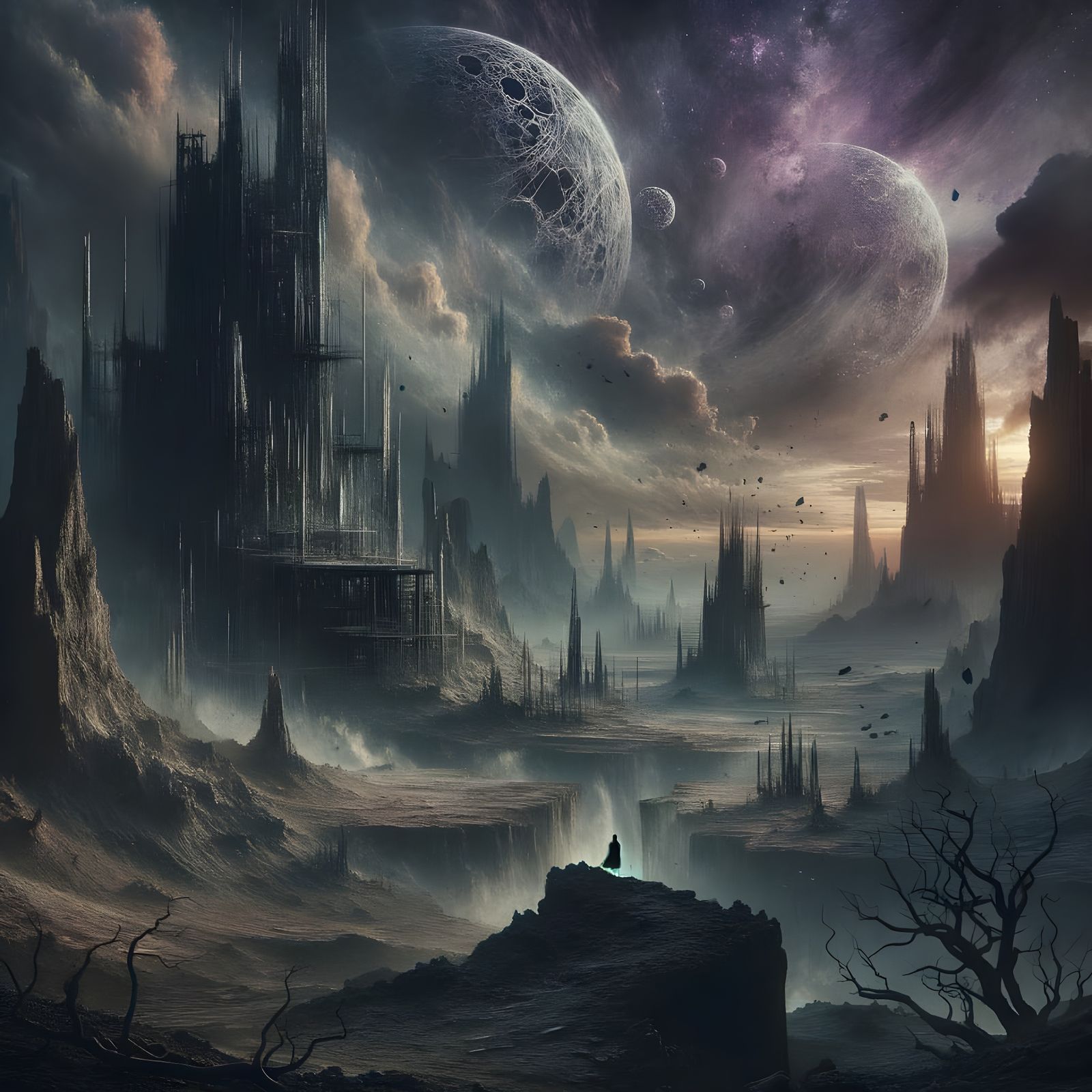 Mystical Realm of Shattered Moons and Ancient Ruins