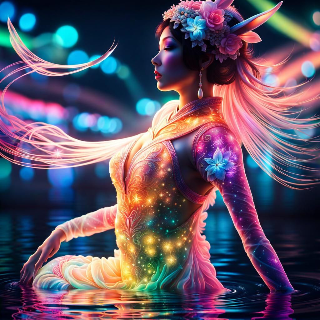 Japanese Goddess Silhouette with Translucent Skin