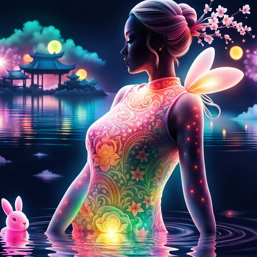 Translucent Japanese Goddess in Bunny Costume