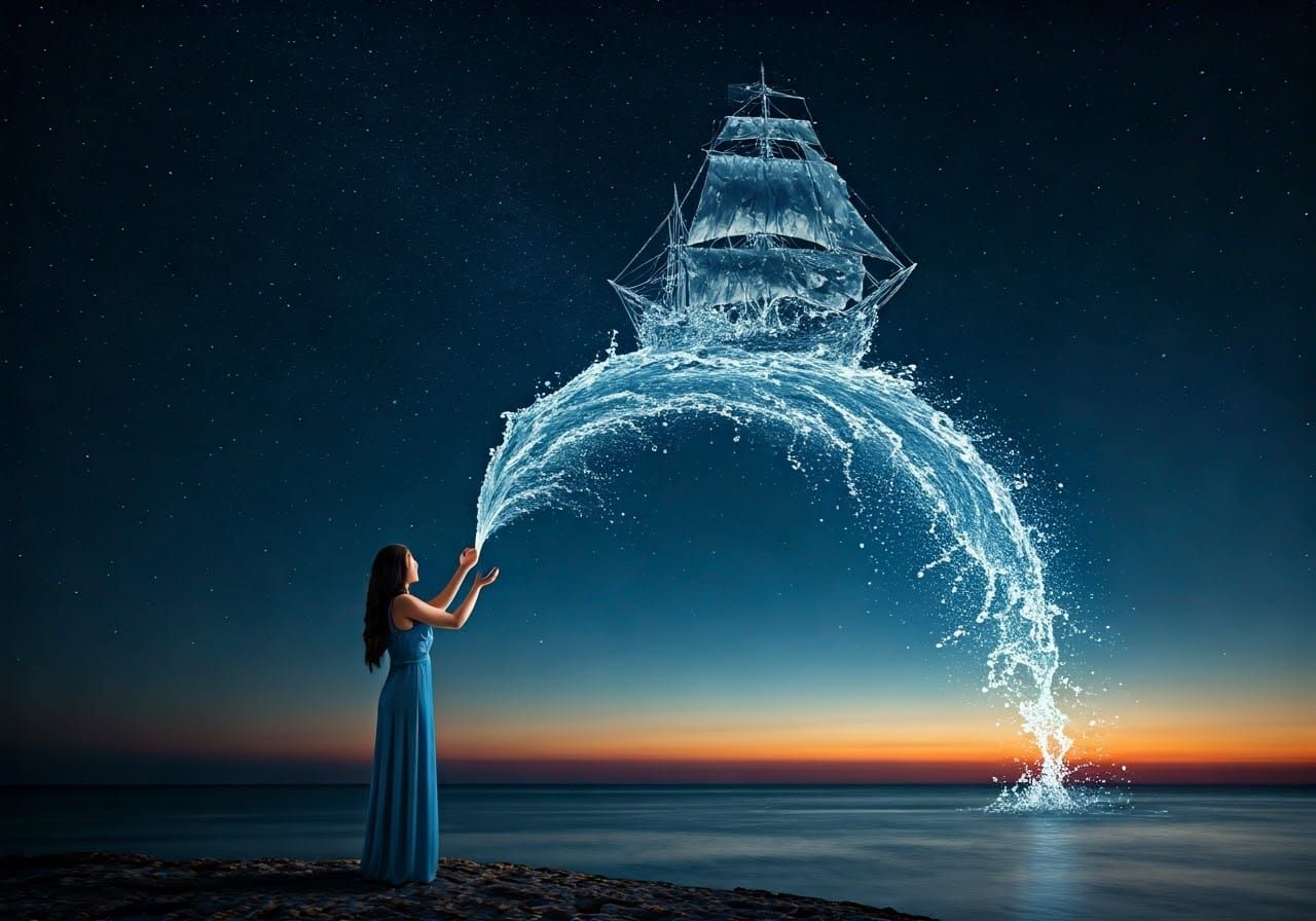 Ethereal Watercraft in a Celestial Setting