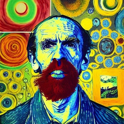 Surreal Portrait After Edibles, Mixed Media Stipple Art