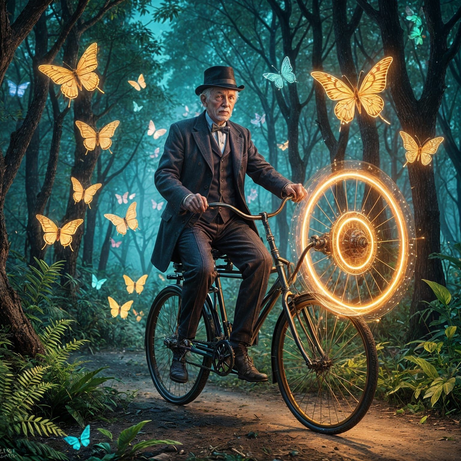 Rocket Penny-Farthing Ride Through Bioluminescent Forest