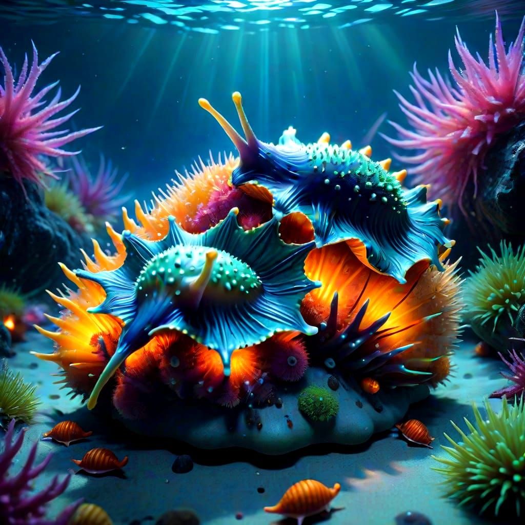 Bioluminescent Sea Slugs in a Magical Ocean