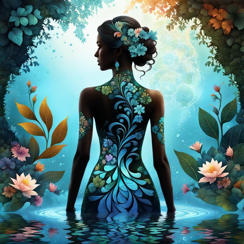 Fractal Mosaic Silhouette Art of Exotic Woman