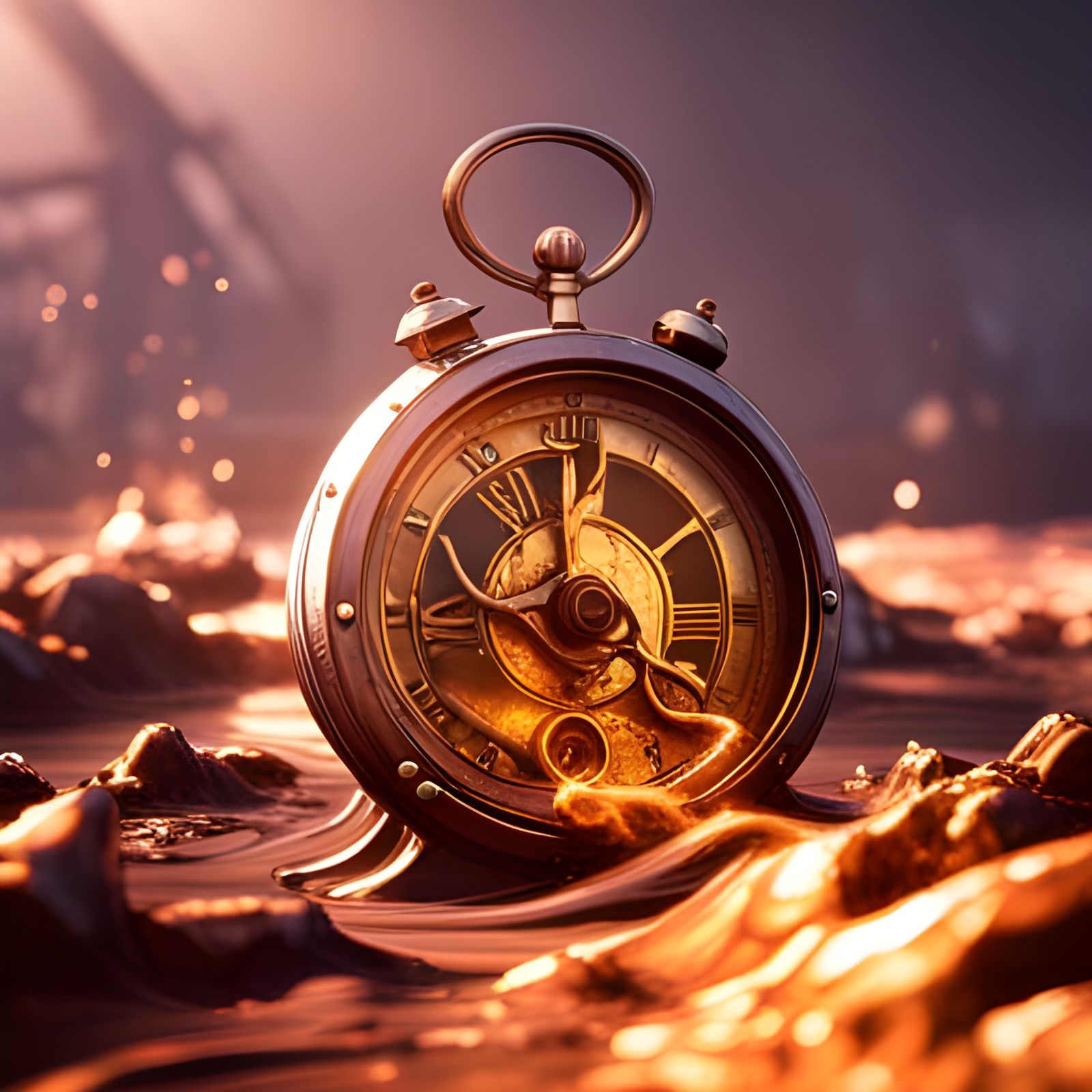 Surreal Melting Clock in 3D Cinematic Style