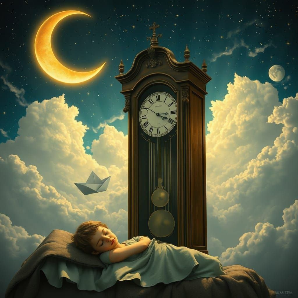 Whimsical Nightscape: Time Sleeps as Dreams Float