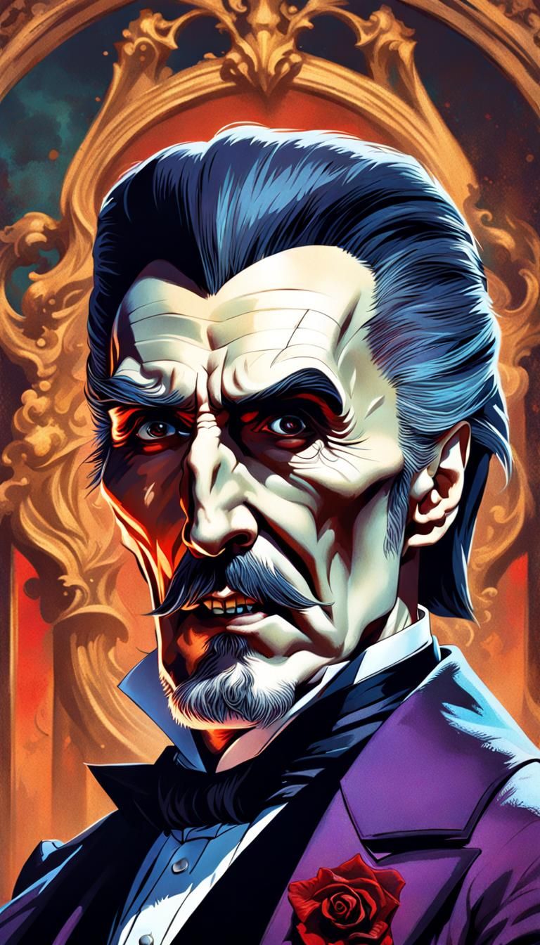 Christopher Lee's Dracula Wearing a Purple Tuxedo with a Rose